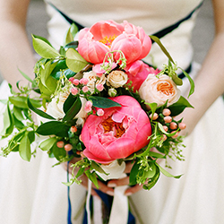 Bridal bouquet with peonies and garden roses